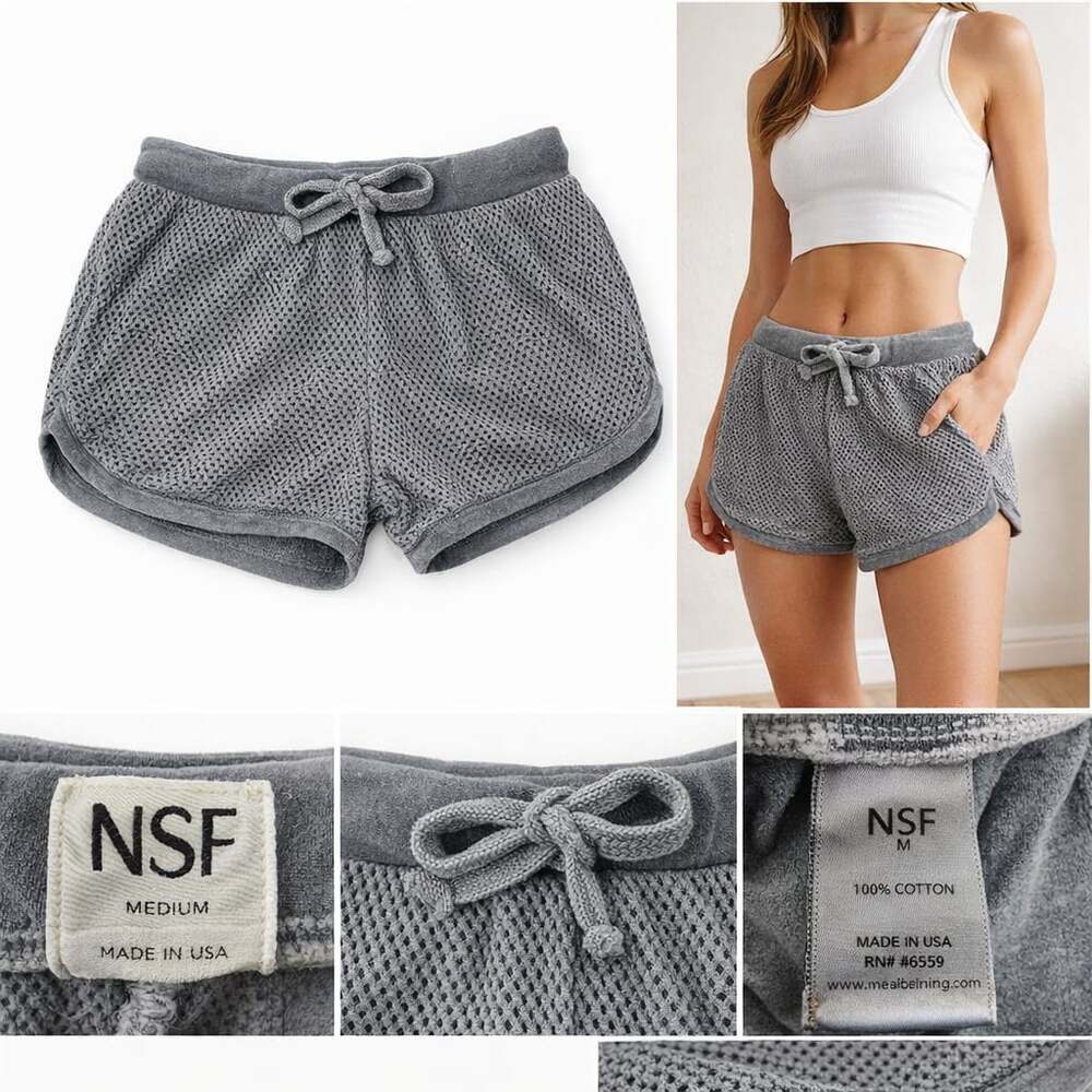 NSF Grey Mesh Cotton Drawstring Shorts Size Medium